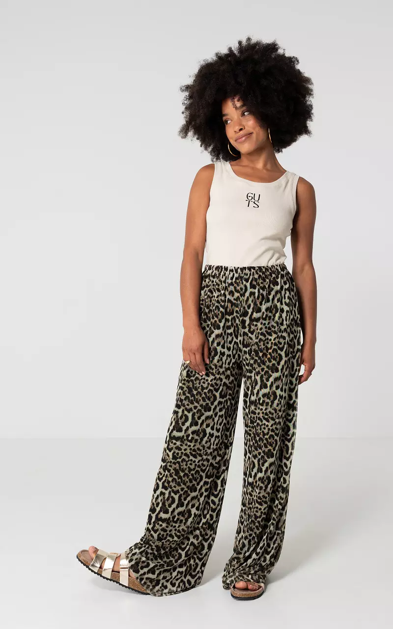 Mesh broek met leopard print Leopard Beige