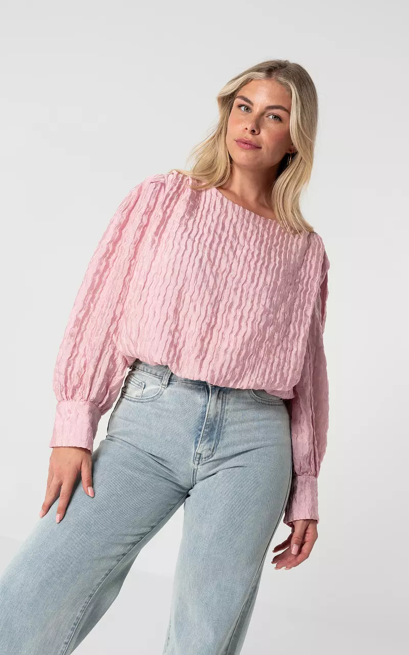 Top with round neck and puff sleeves Light Pink