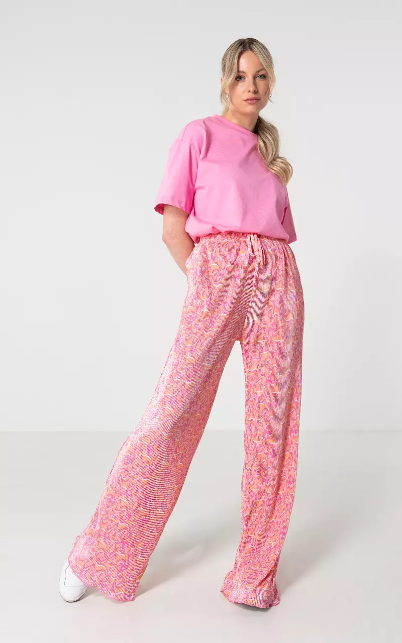 Plissé broek met print Roze Oranje