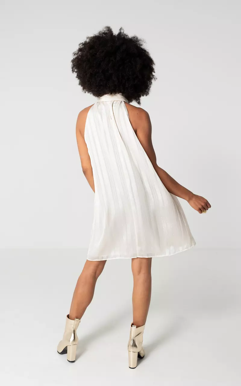 Satijnen look jurk met glitterdetail Creme