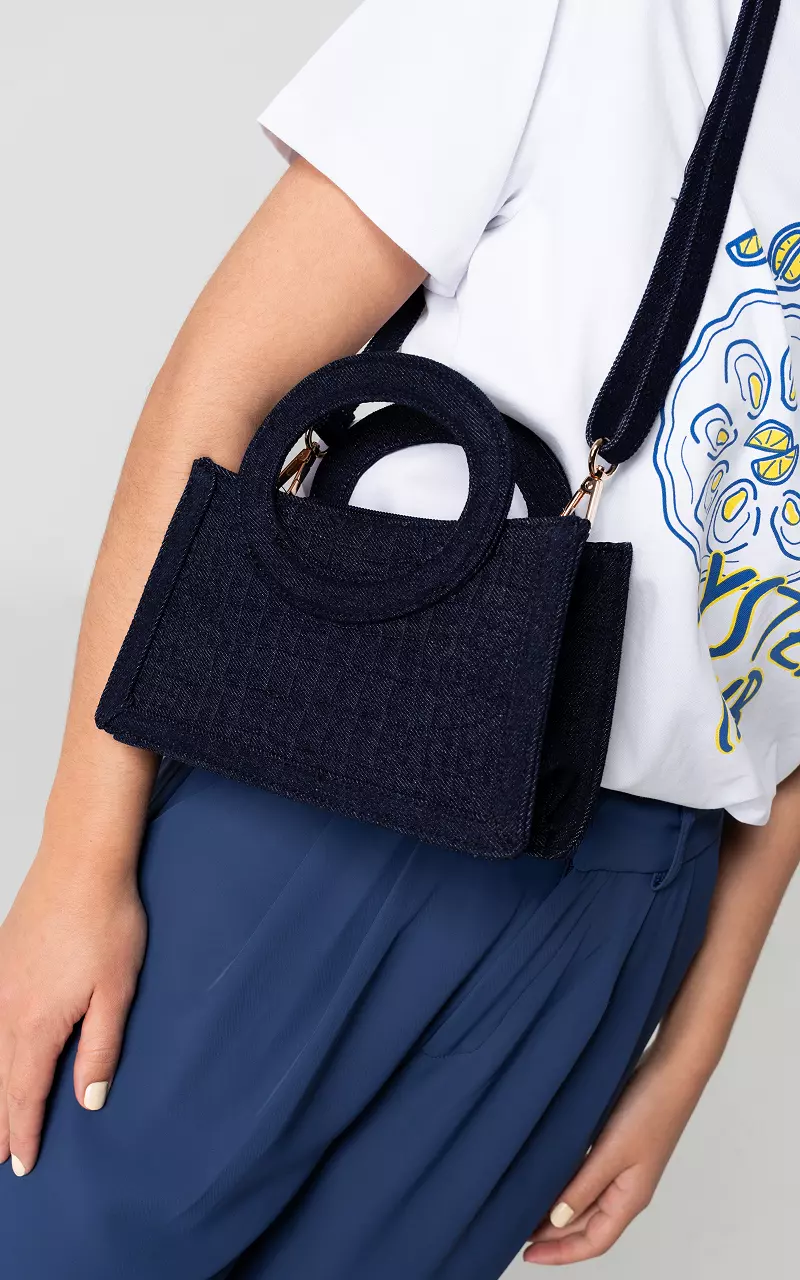 Denim look tas met verstelbaar hengsel Donkerblauw