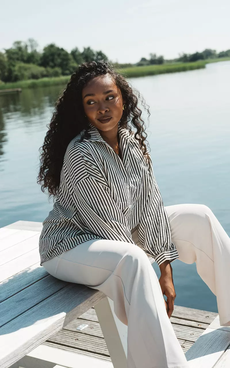 Oversized blouse with striped pattern White Black