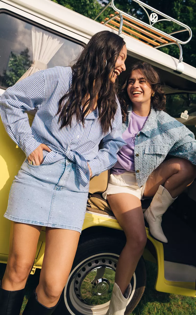 Denim skirt with rhinestones Light Blue