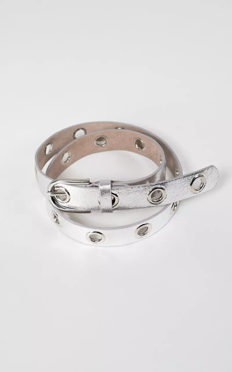 Leren riem met metalen ringen Zilver