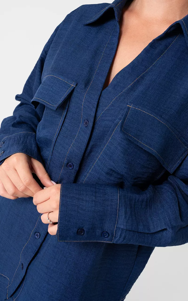 Blouse with buttons and pockets Blue