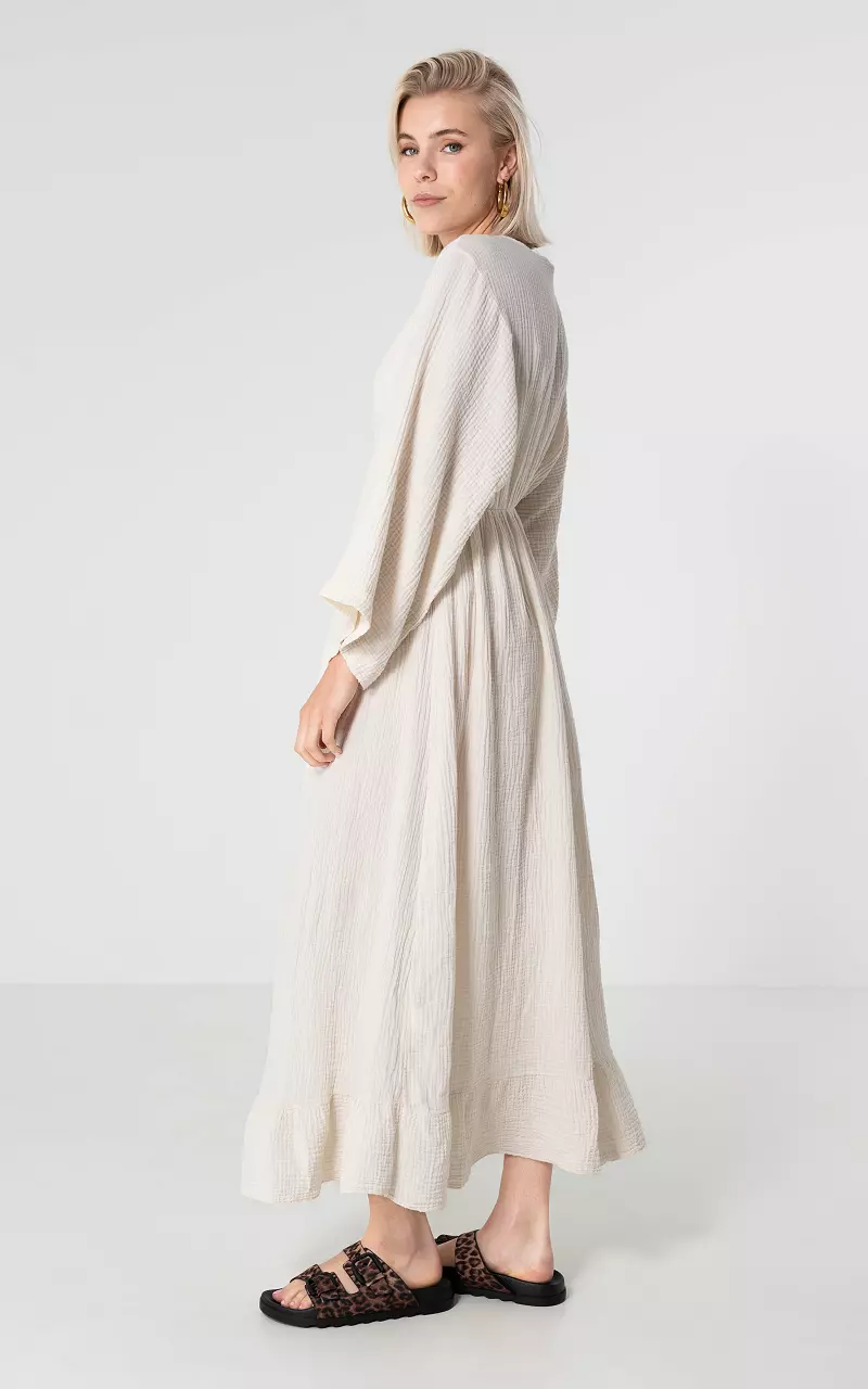 Katoenen maxi jurk met v-hals Creme