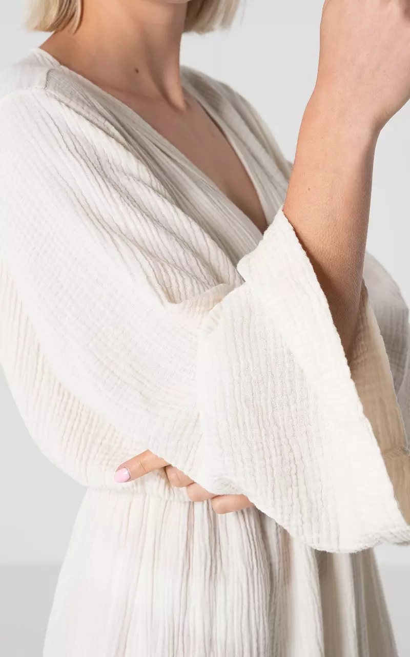 Katoenen maxi jurk met v-hals Creme