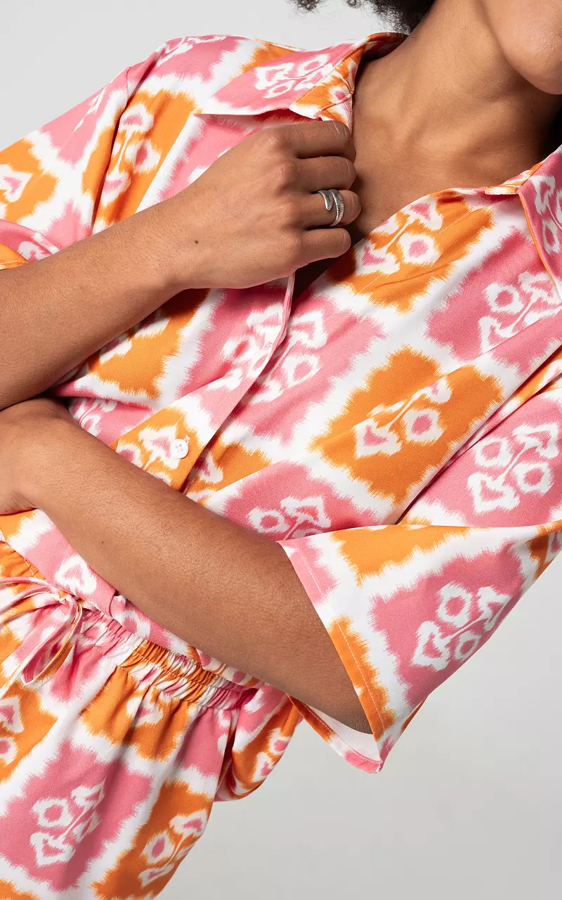 Blouse met zomerse print en korte mouwen Oranje Roze