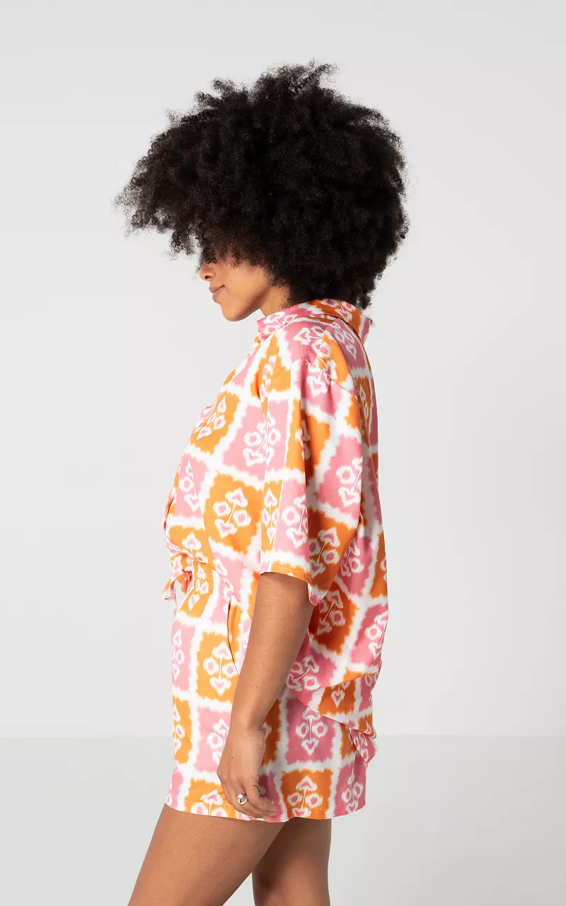 Blouse met zomerse print en korte mouwen Oranje Roze