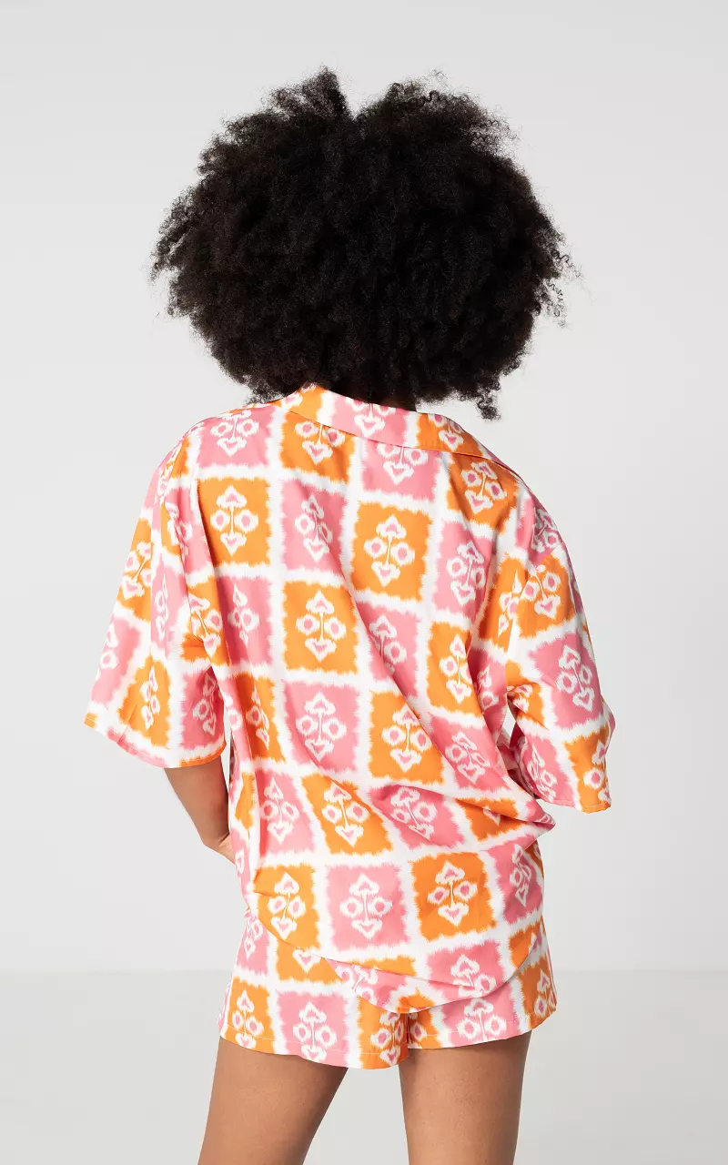 Blouse met zomerse print en korte mouwen Oranje Roze