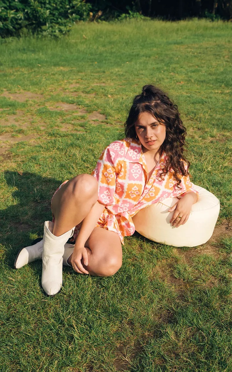 Blouse met zomerse print en korte mouwen Oranje Roze