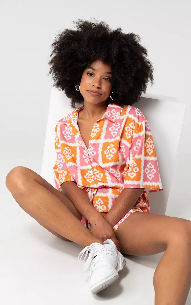 Blouse with summer print and short sleeves Orange Pink