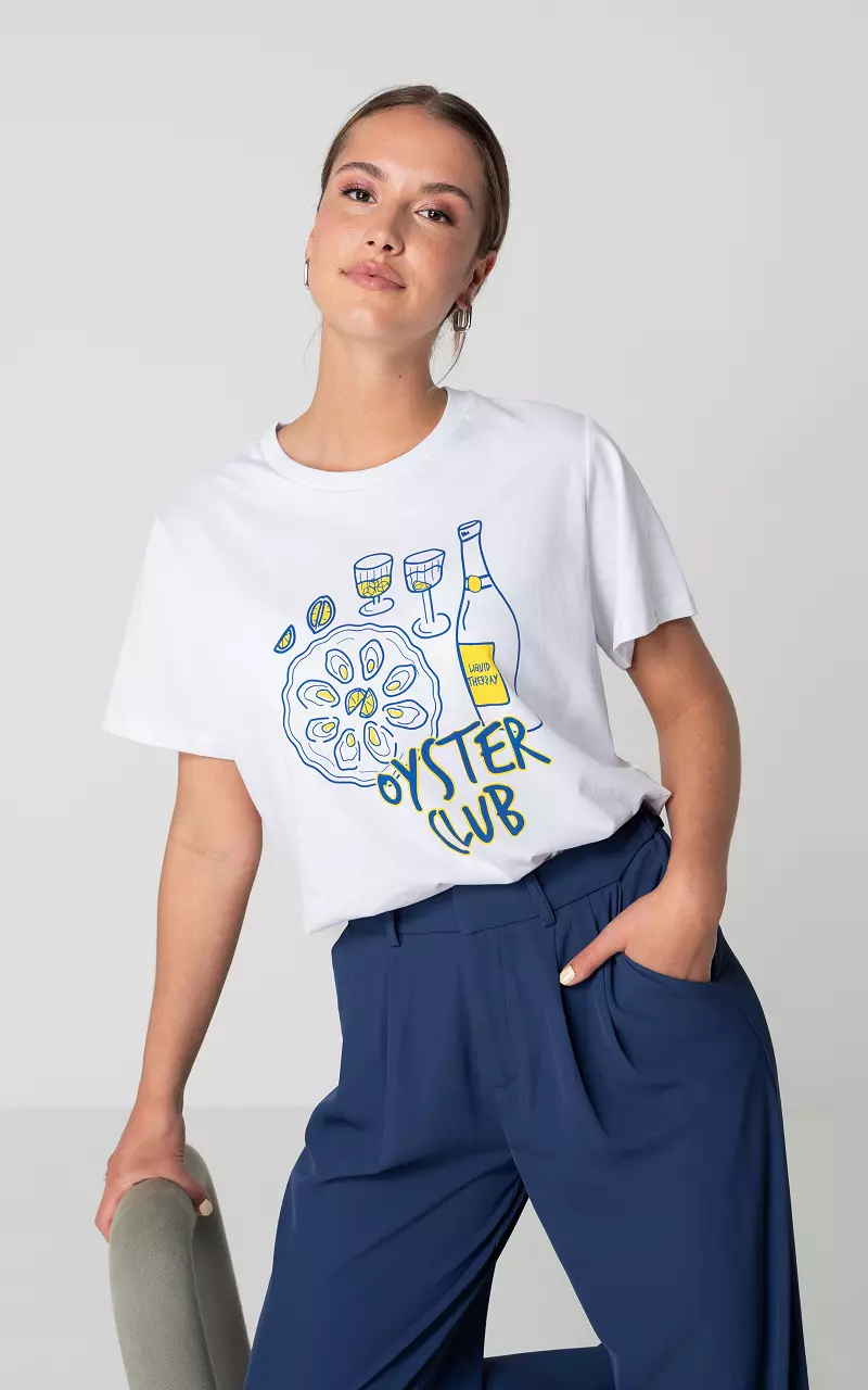 Basicshirt mit Print Weiß