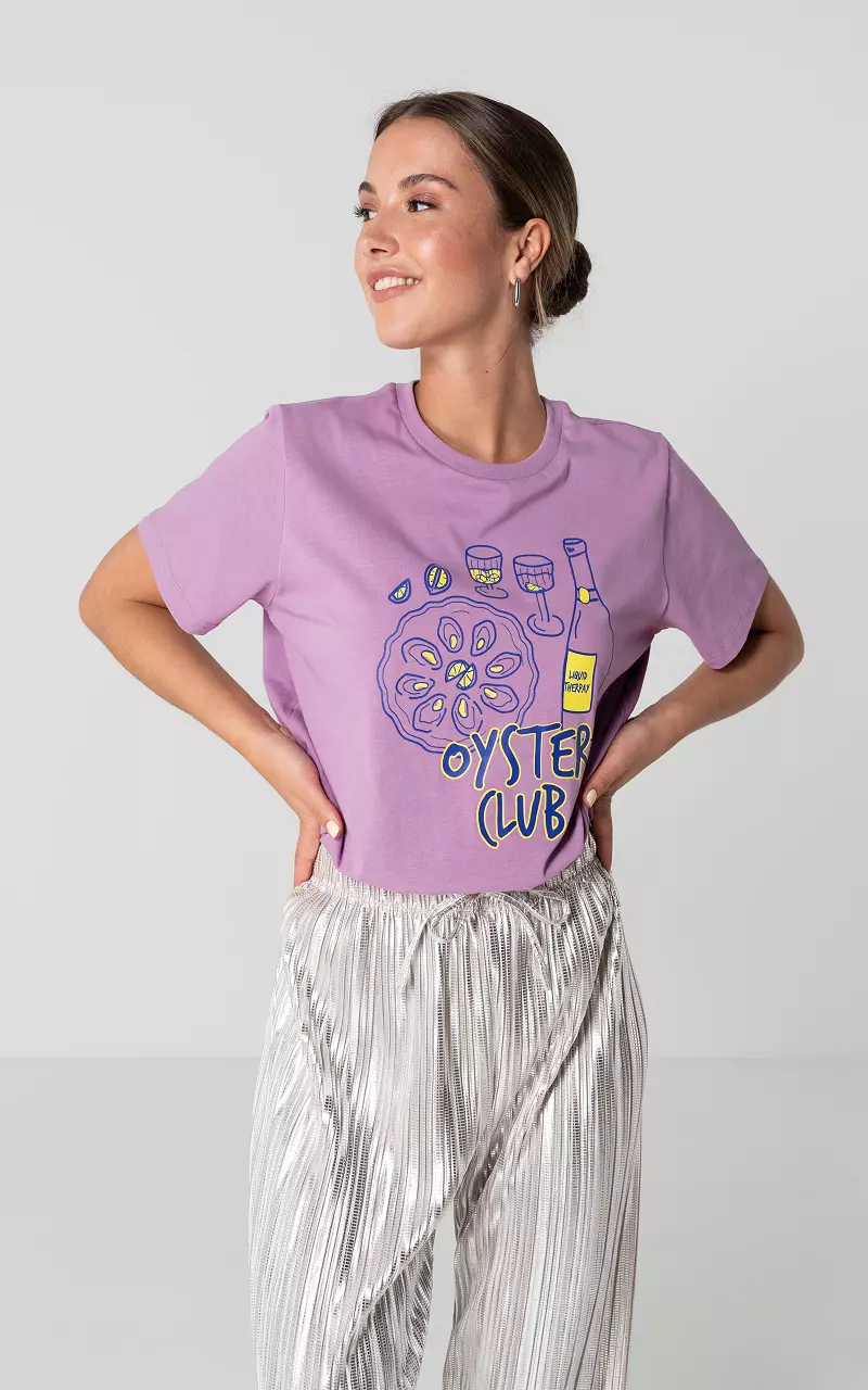 Round neck t-shirt with print Purple