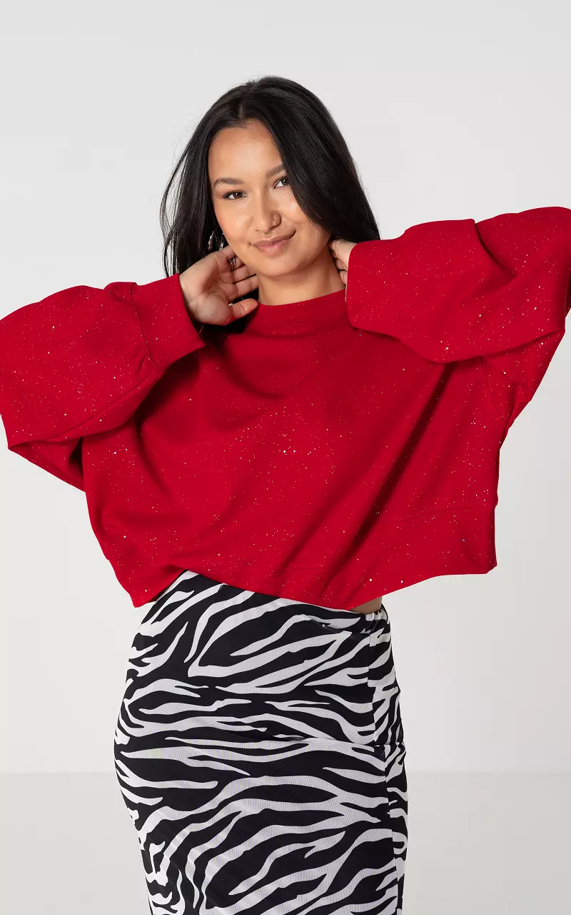 Round neck sweater with glitter Red