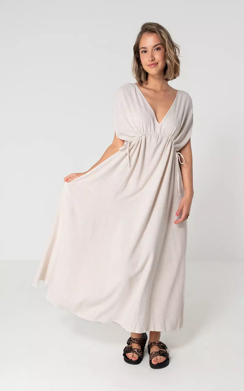 Maxi dress with v-neck Beige