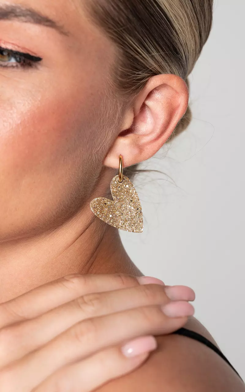 Hoop earrings with heart charm Gold Gold