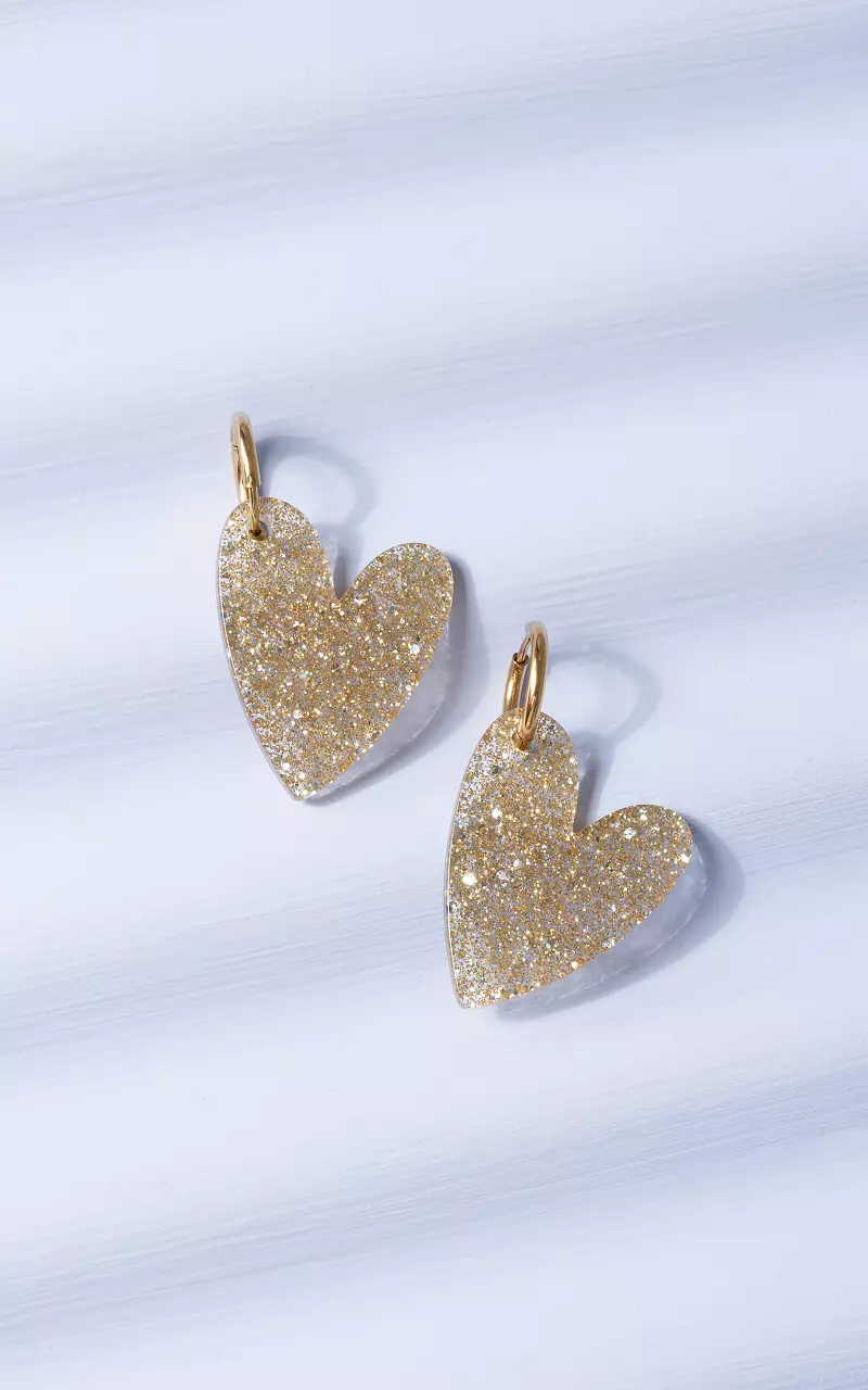 Hoop earrings with heart charm Gold Gold
