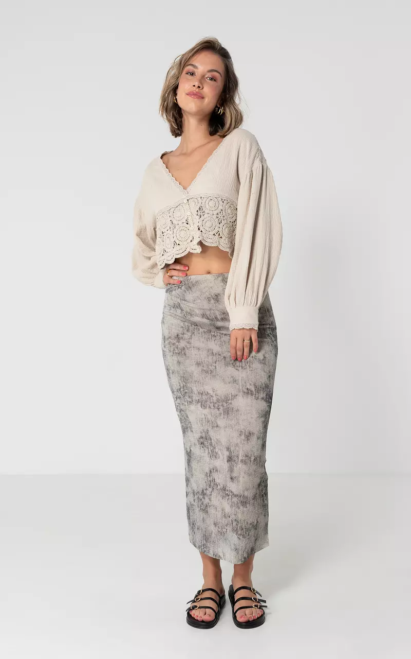 Maxi rok met glitterdetail Taupe Grijs