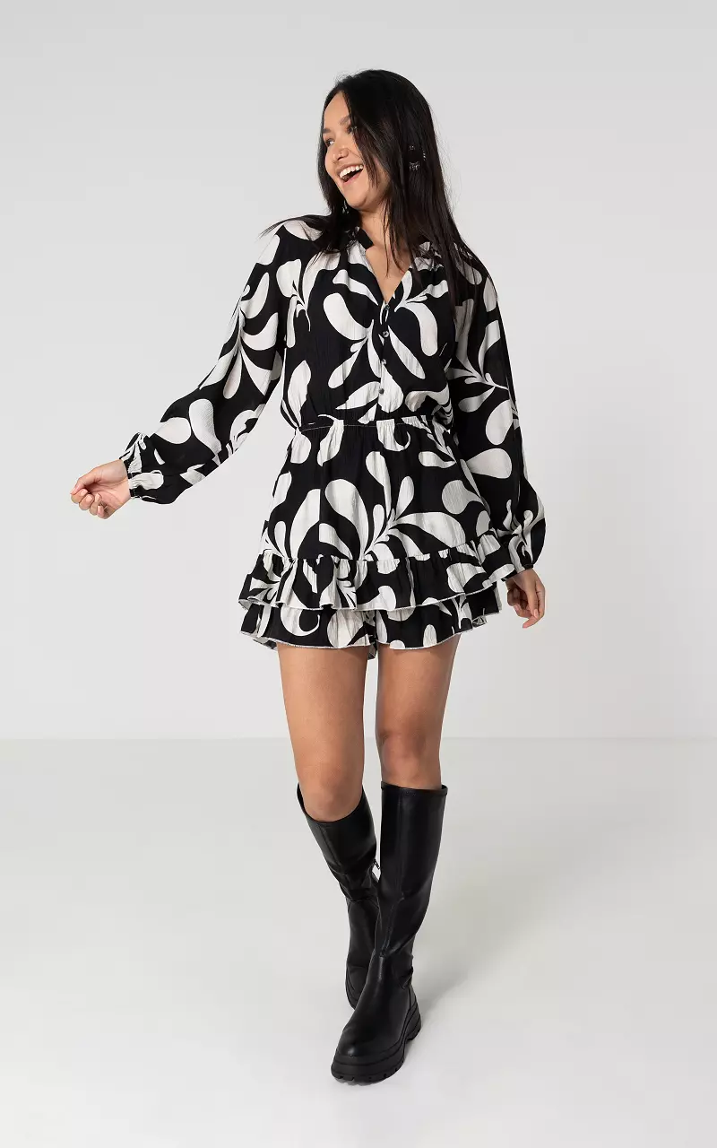 Playsuit mit Volant Schwarz Weiß