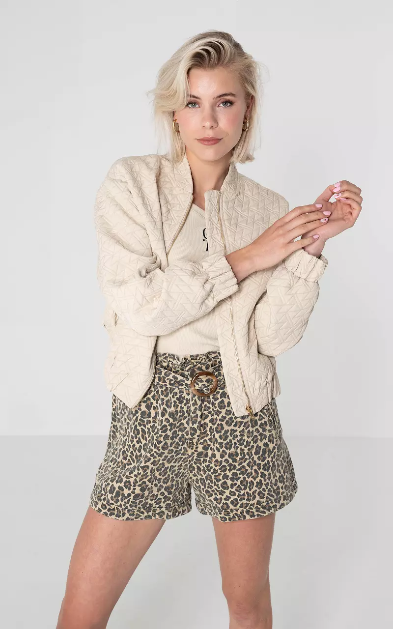 Bomber jacket with gold-coloured zip - Beige