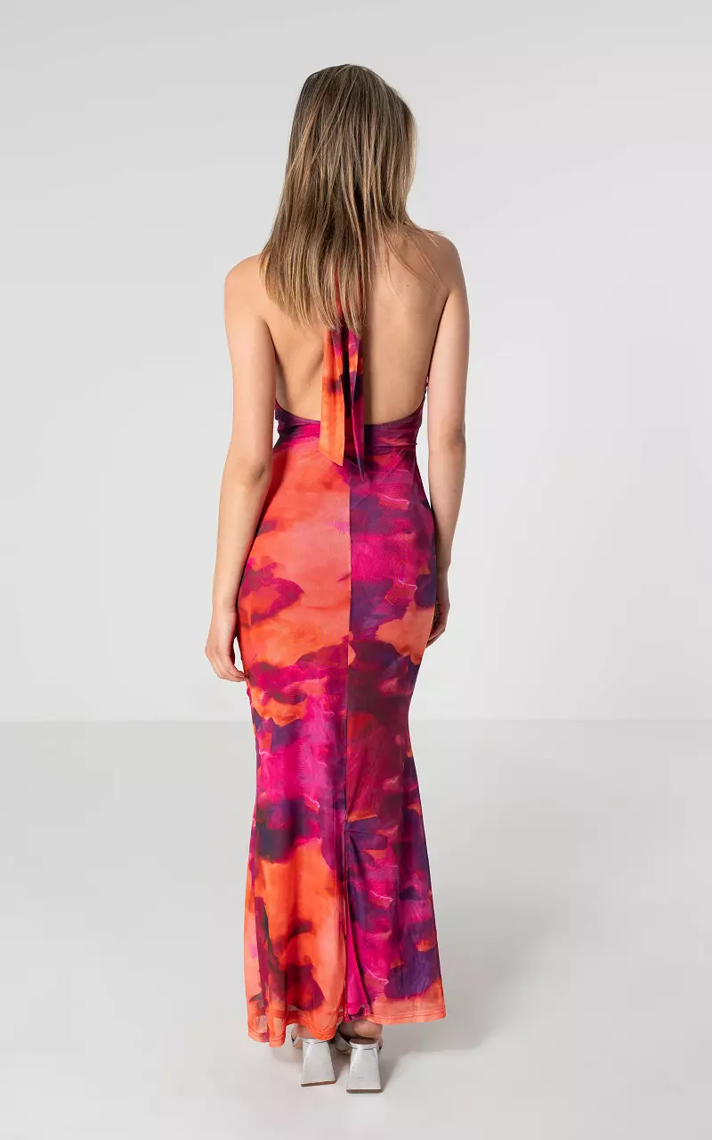 Maxi mesh fabric dress Purple Orange