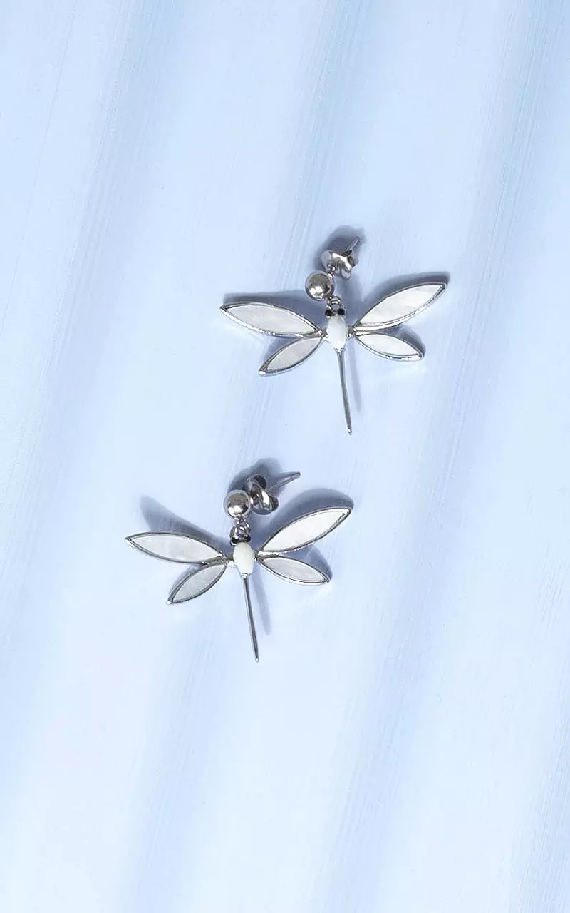 Boucles d’oreilles à pendentif libellule Argent Blanc