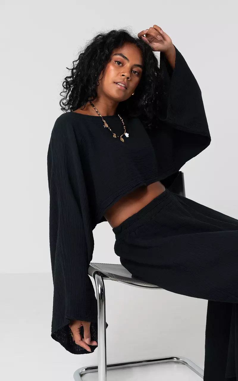 Crop top with wide sleeves  Black