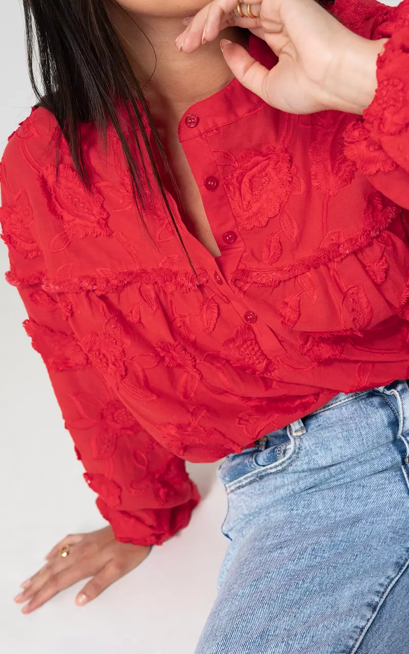 Geborduurde blouse Rood