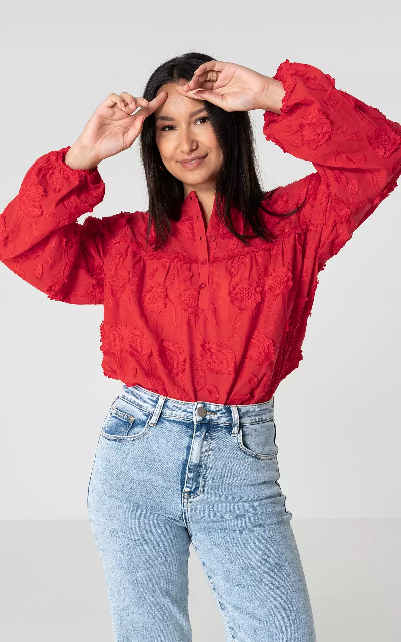 Geborduurde blouse Rood