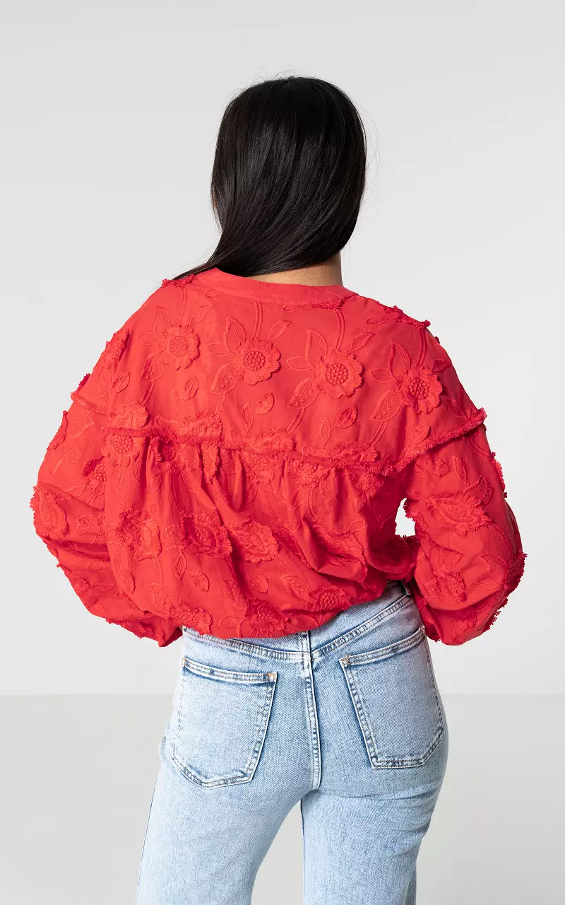Geborduurde blouse Rood