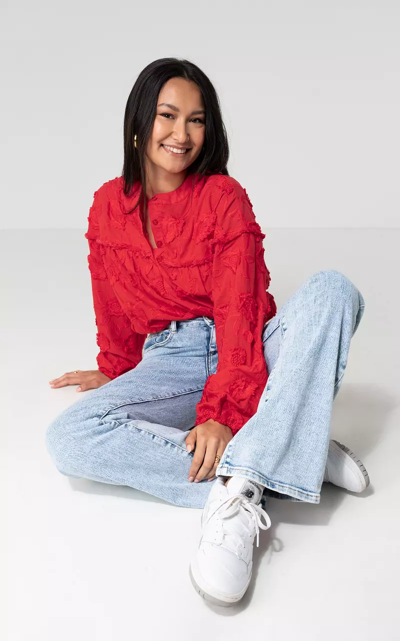 Embroidered blouse with buttons Red