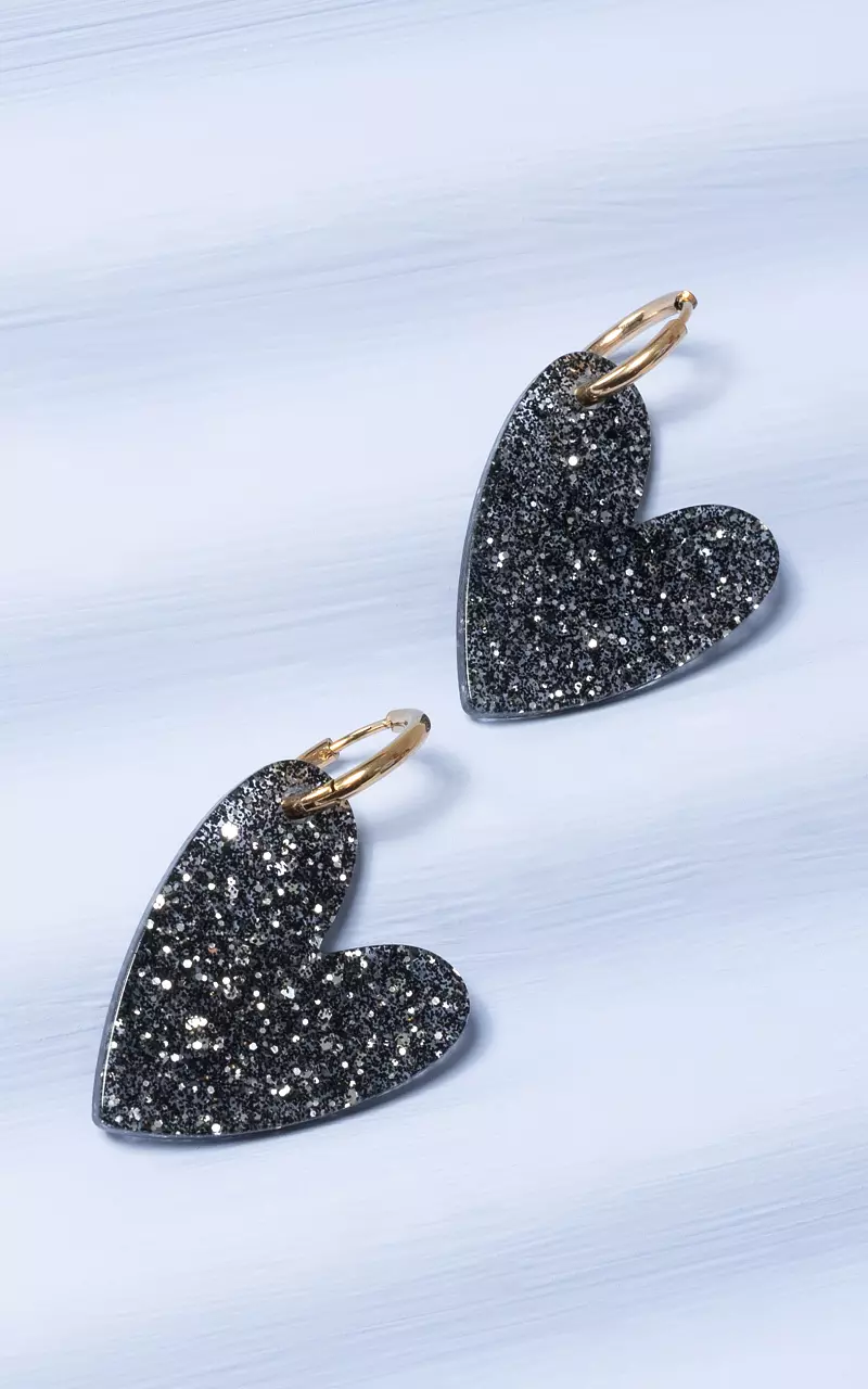 Creoles with plastic heart Gold Black