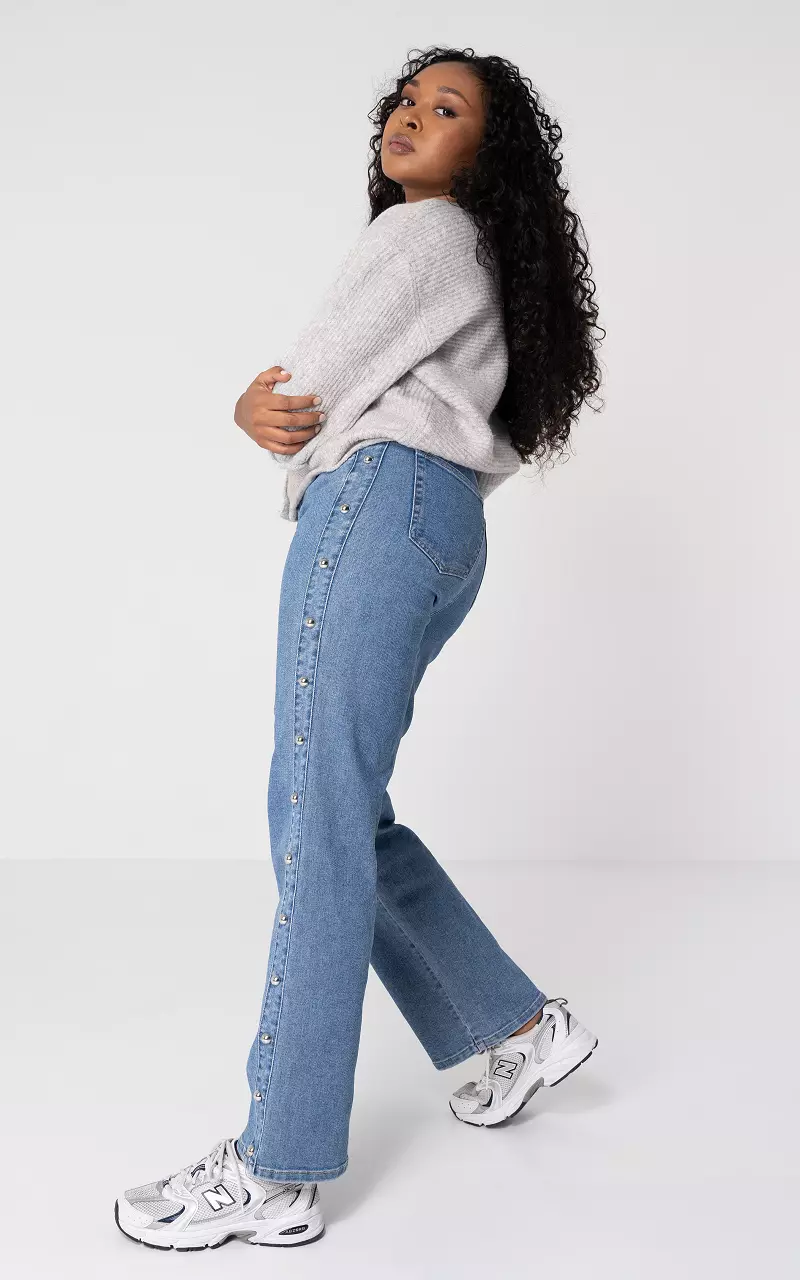 Straight Fit Jeans mit Nieten Blau