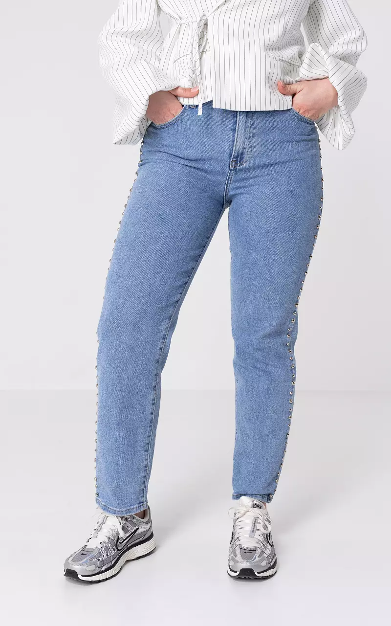 Mom fit jeans with studs Blue
