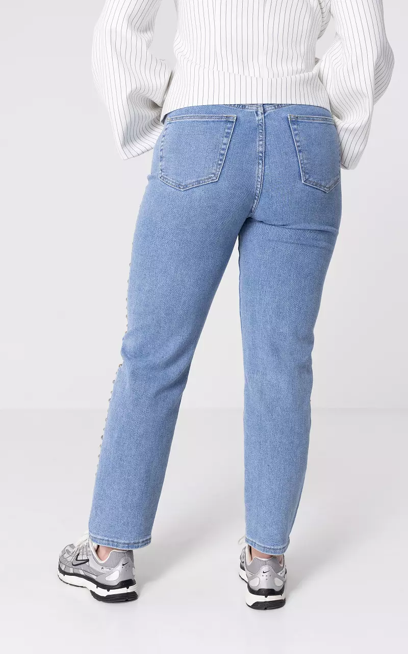 Mom fit jeans with studs Blue