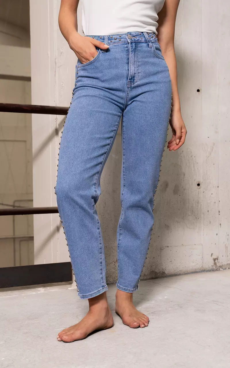 Mom fit jeans with studs Blue
