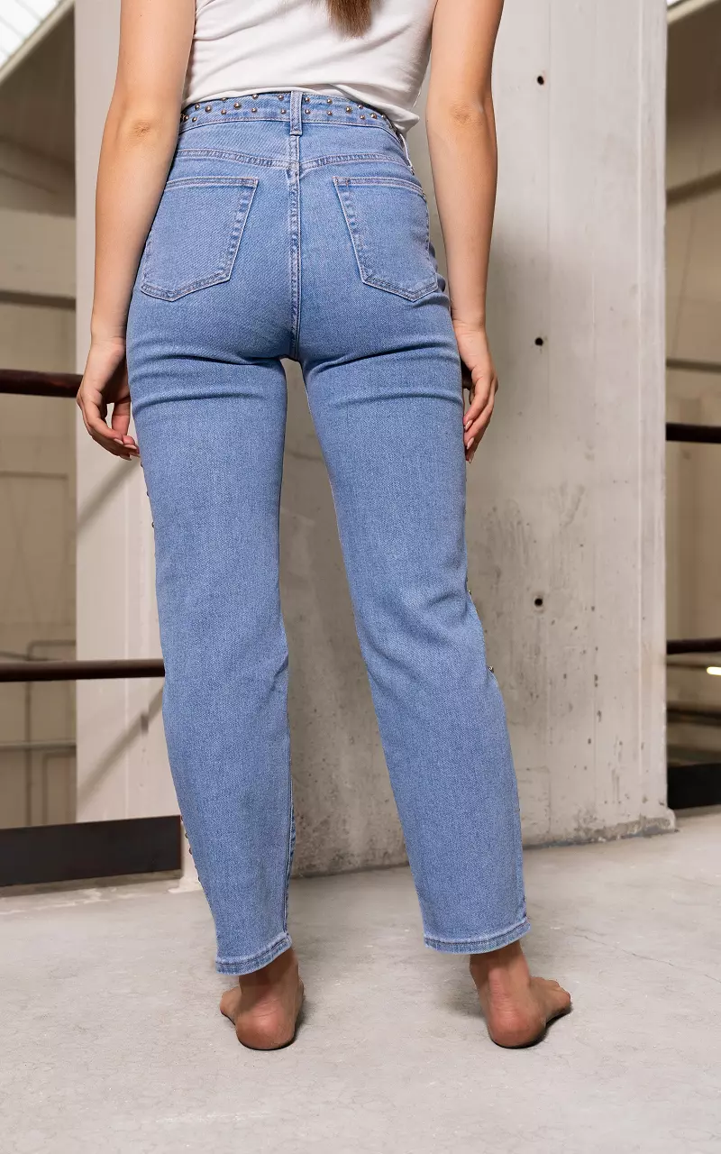 Mom fit jeans with studs Blue