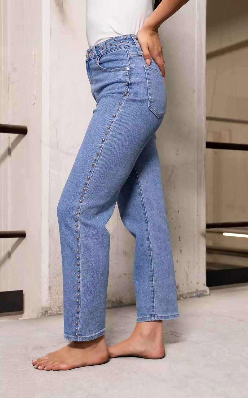 Mom fit jeans with studs Blue