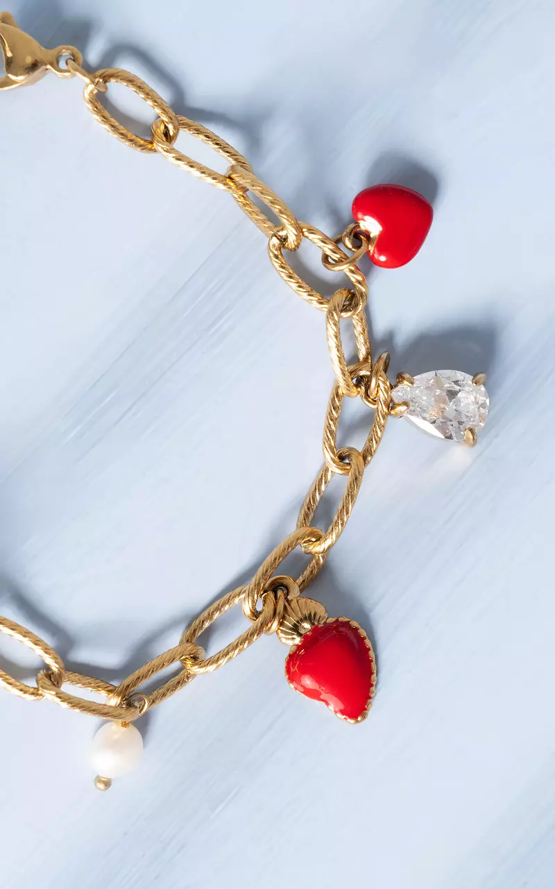 Armband mit Anhängern Gold Rot