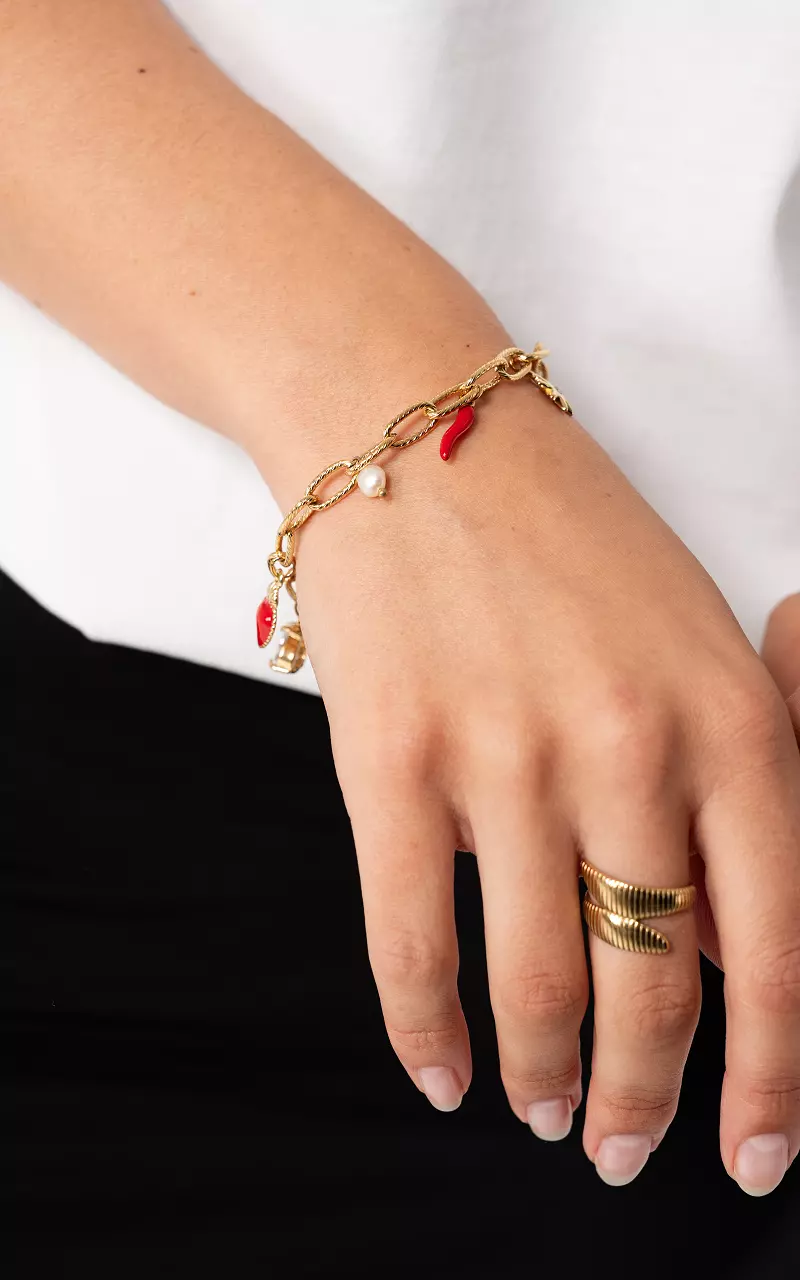 Armband mit Anhängern Gold Rot