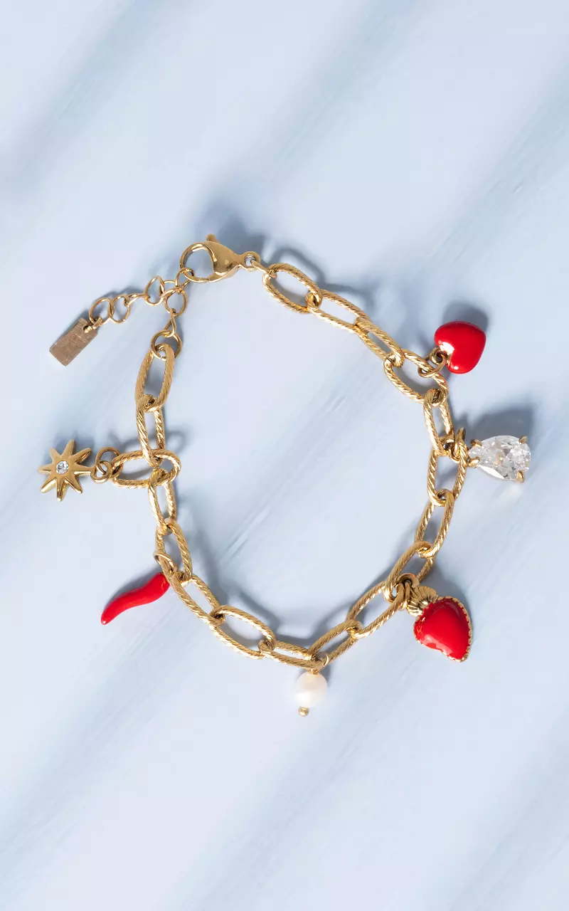 Verstelbaar armband met bedels Goud Rood