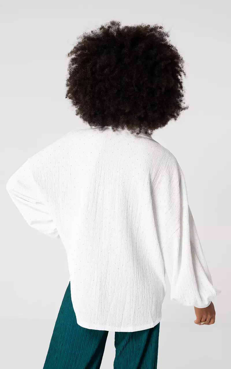 Oversized Bluse mit Strasssteinen Weiß