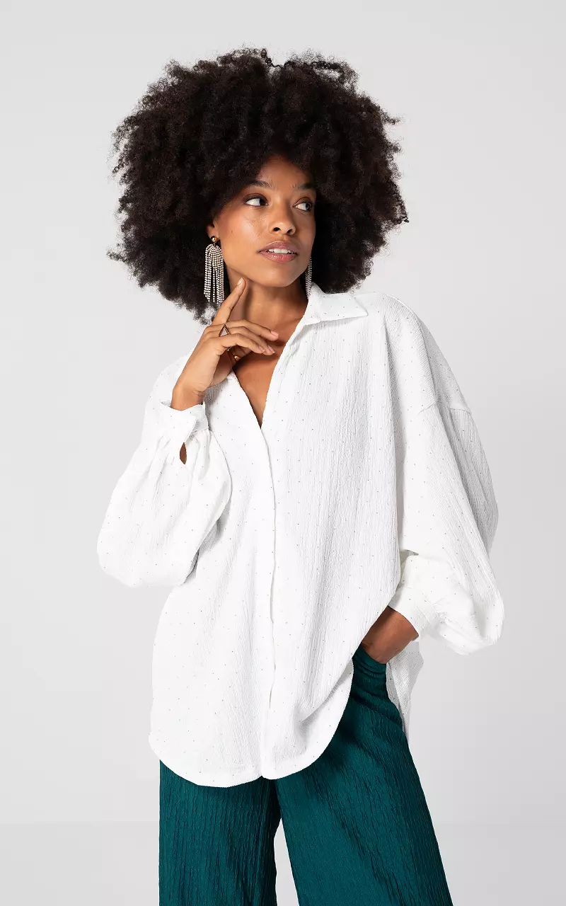 Oversized blouse with rhinestones White