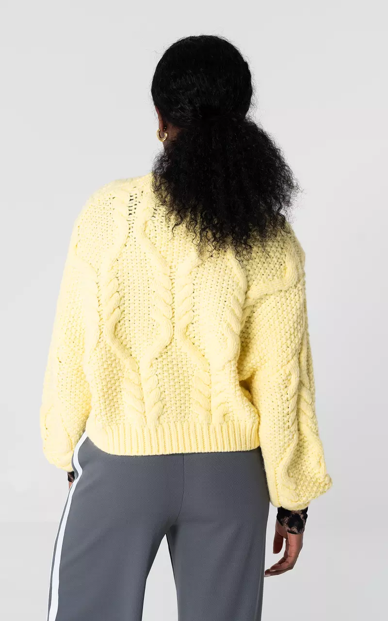 Knitted cable sweater with round neck Yellow