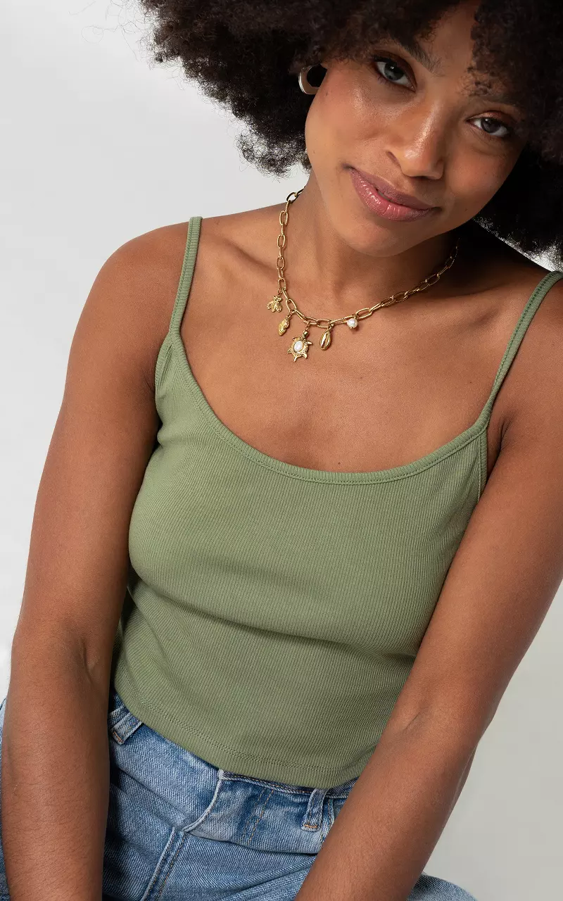 Cropped top with adjustable straps Green