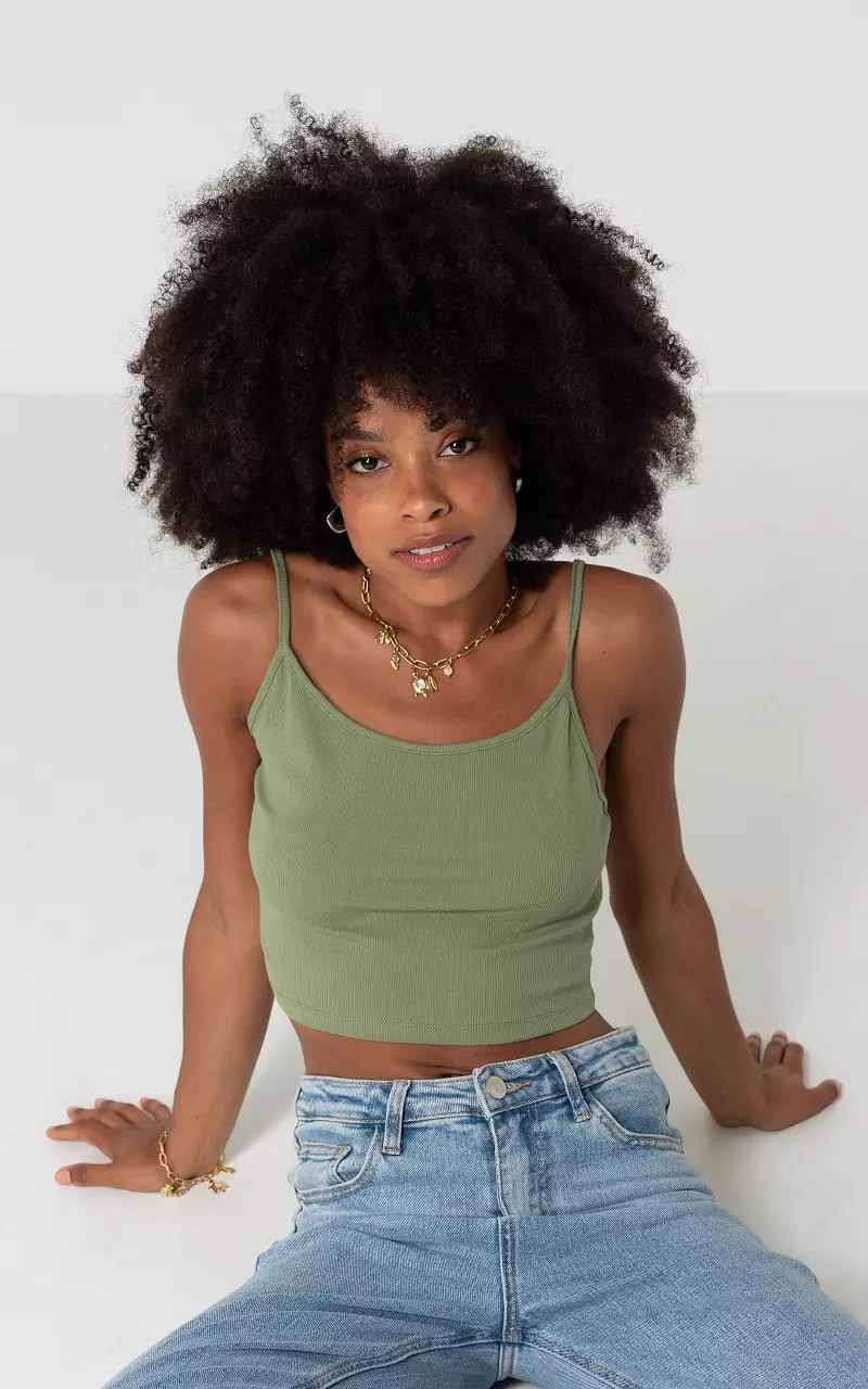 Cropped top met verstelbare spaghettibandjes Groen