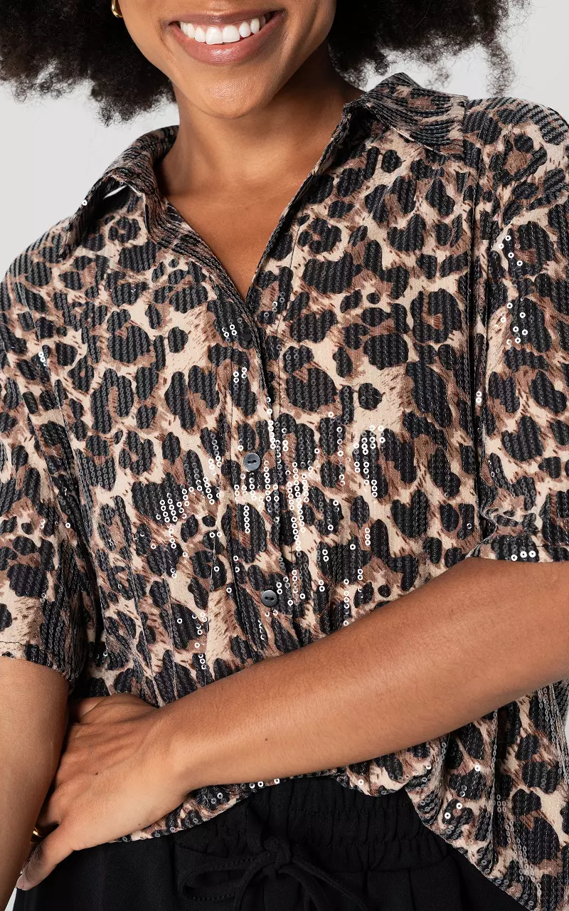 Blouse met leopard print en pailletten Leopard