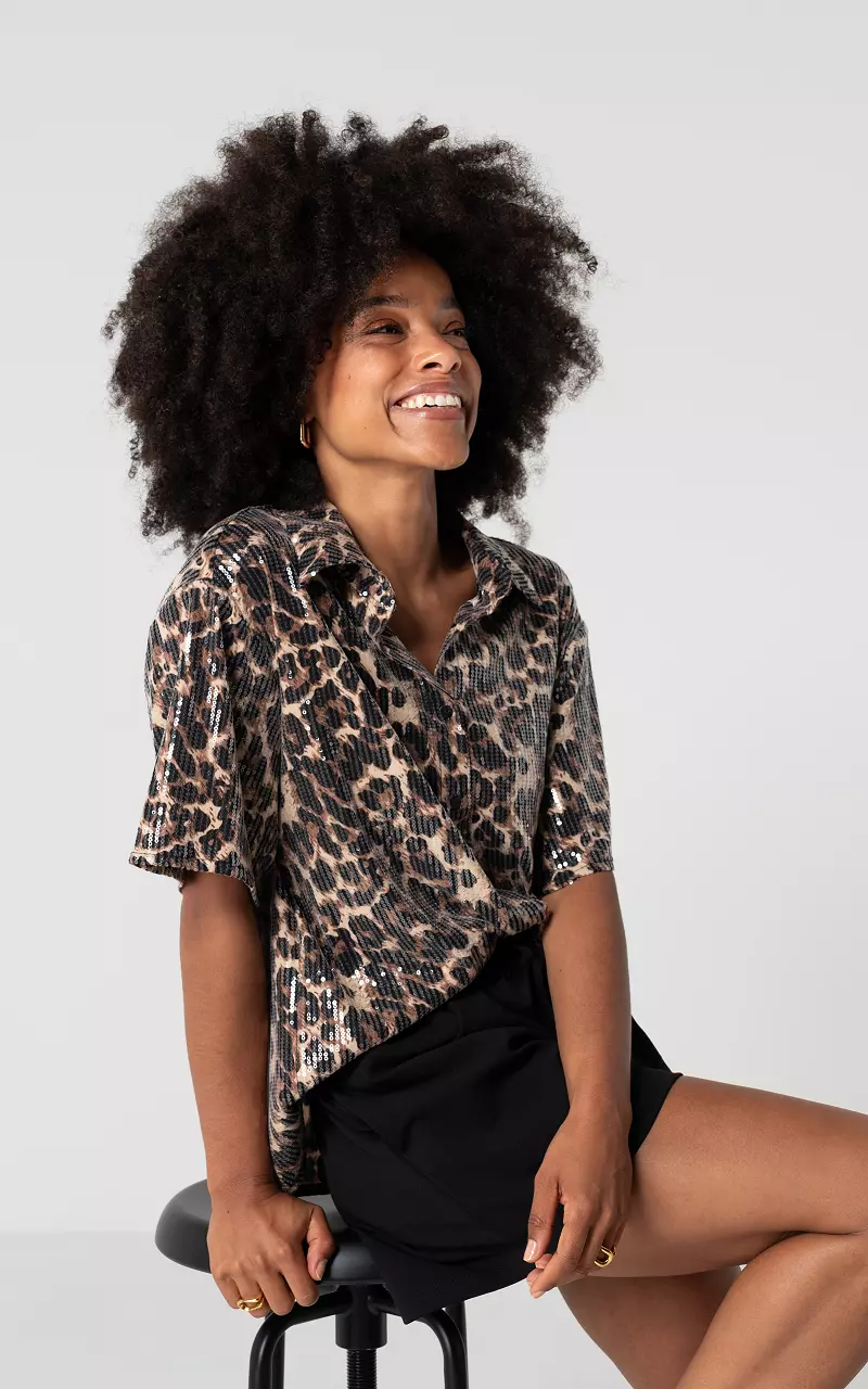 Blouse met leopard print en pailletten Leopard