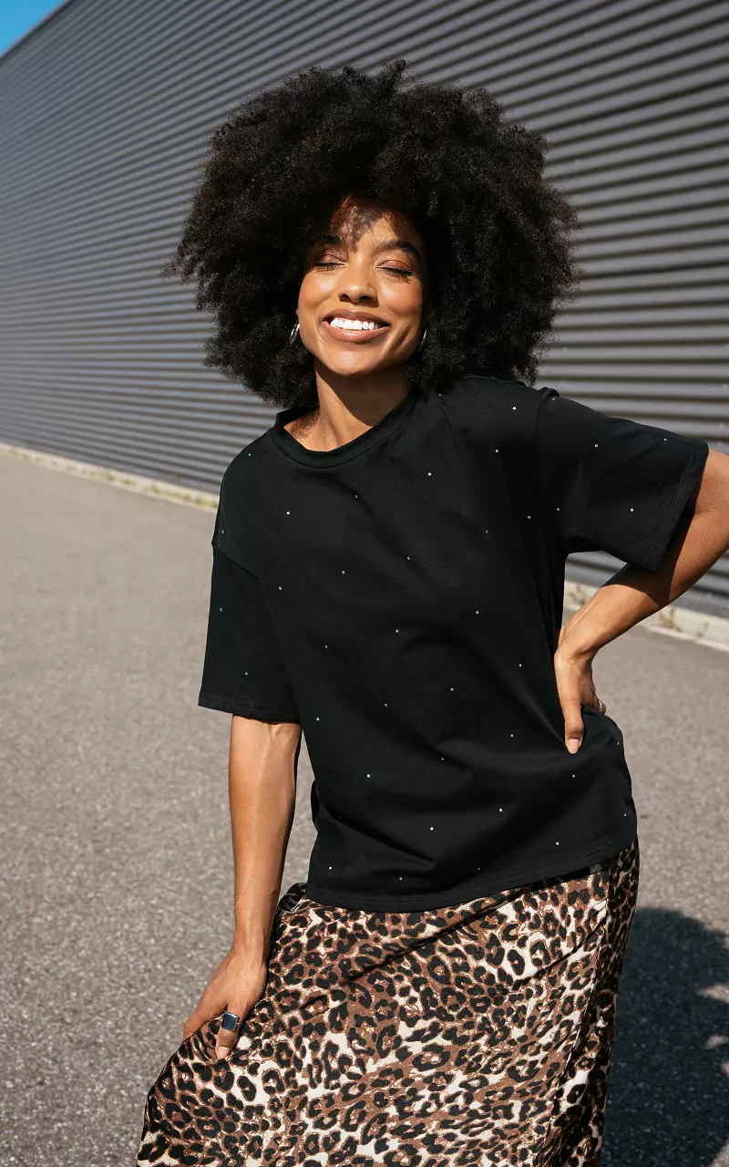 Shirt with rhinestones Black